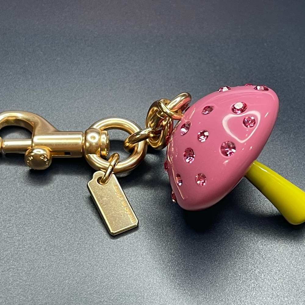 COACH Pink Mushroom Keychain with Gold Hardware